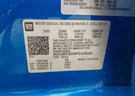 2023 Chevrolet Silverado 1500 4Wd Short Bed Custom Trail Boss из США, поврежденный, VIN 3GCUDCED5PG128162